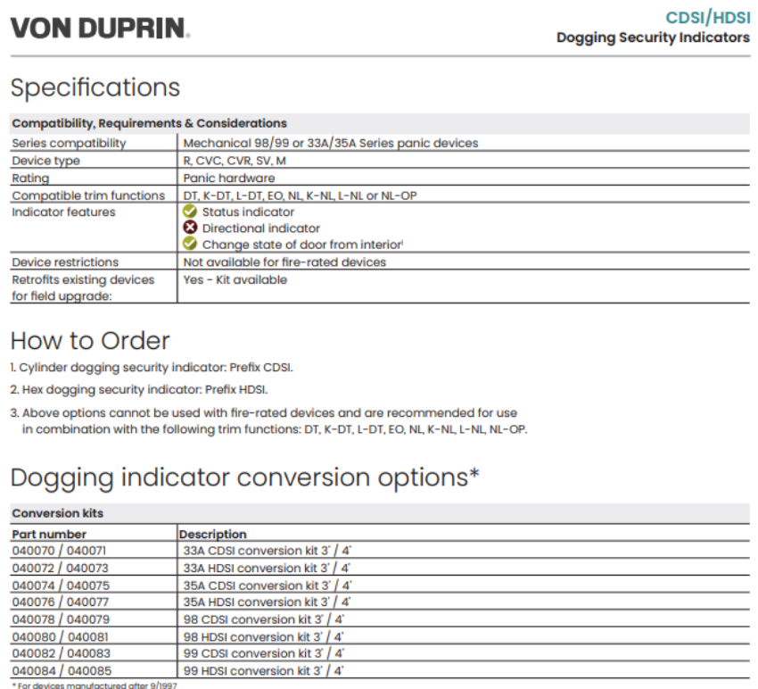 Picture of 040072, Hex Dogging with Indicator Conversion Kit, 36", For 33A Devices